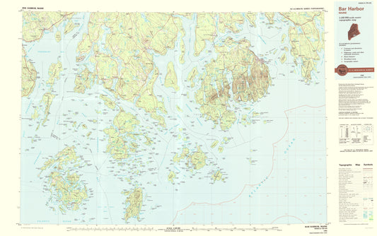 Topographical Map - Bar Harbor Maine Quad - USGS 1985 - 23 x 36.69 - Vintage Wall Art