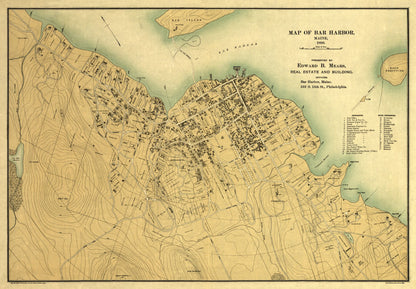 Historic City Map - Bar Harbor Maine - Mears 1896 - 33.14 x 23 - Vintage Wall Art