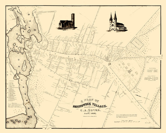 Historic City Map - Brunswick Maine - Noyes 1846 - 28.73 x 23 - Vintage Wall Art