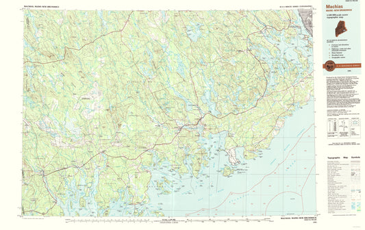 Topographical Map - Machias Maine Quad - USGS 1994 - 23 x 36.47 - Vintage Wall Art