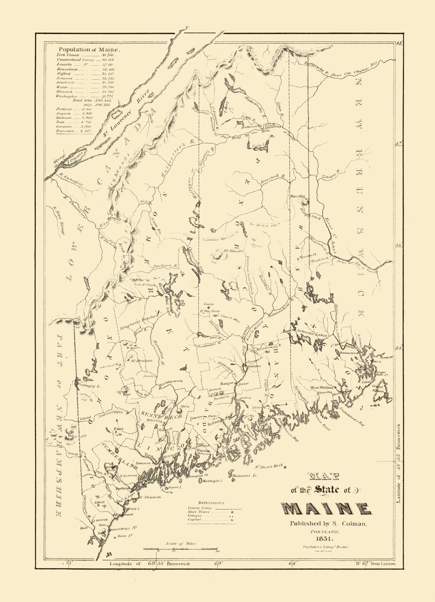 Historic State Map - Maine - Colman 1831 - 23 x 31.84 - Vintage Wall Art