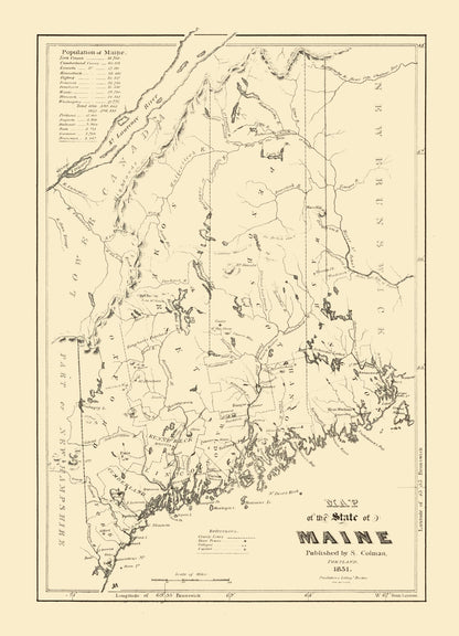 Historic State Map - Maine - Colman 1831 - 23 x 31.84 - Vintage Wall Art