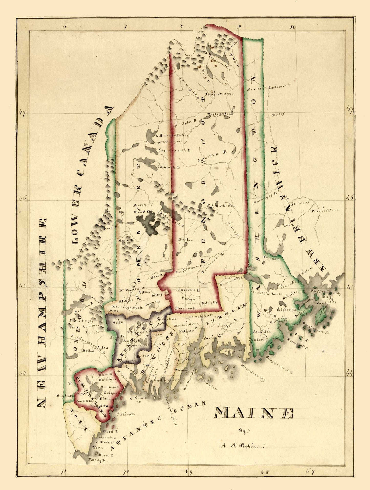 Historic State Map - Maine - Perkins 1820 - 23 x 30.42 - Vintage Wall Art