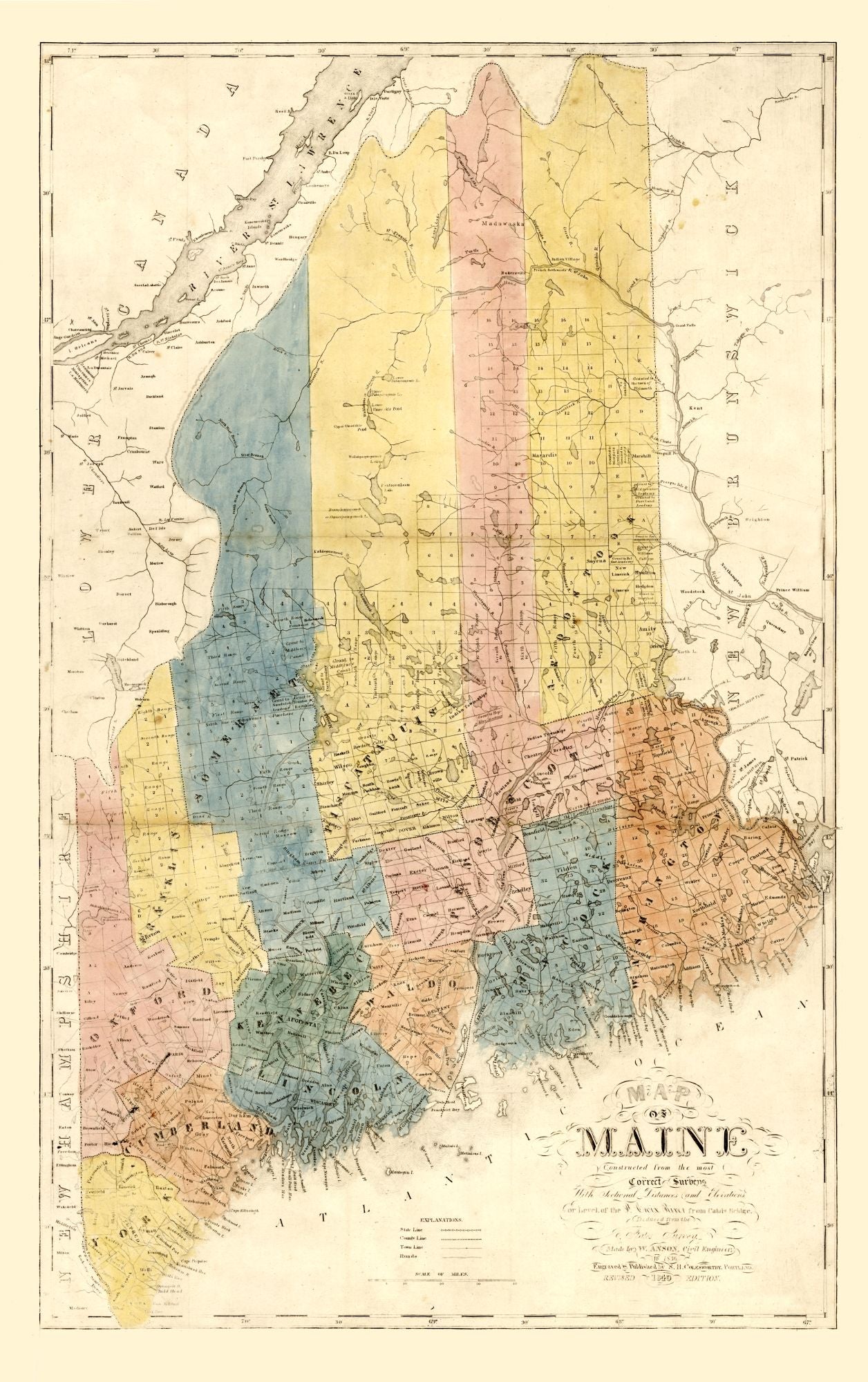 Historic State Map - Maine - Colesworthy 1840 - 23 x 36.62 - Vintage Wall Art