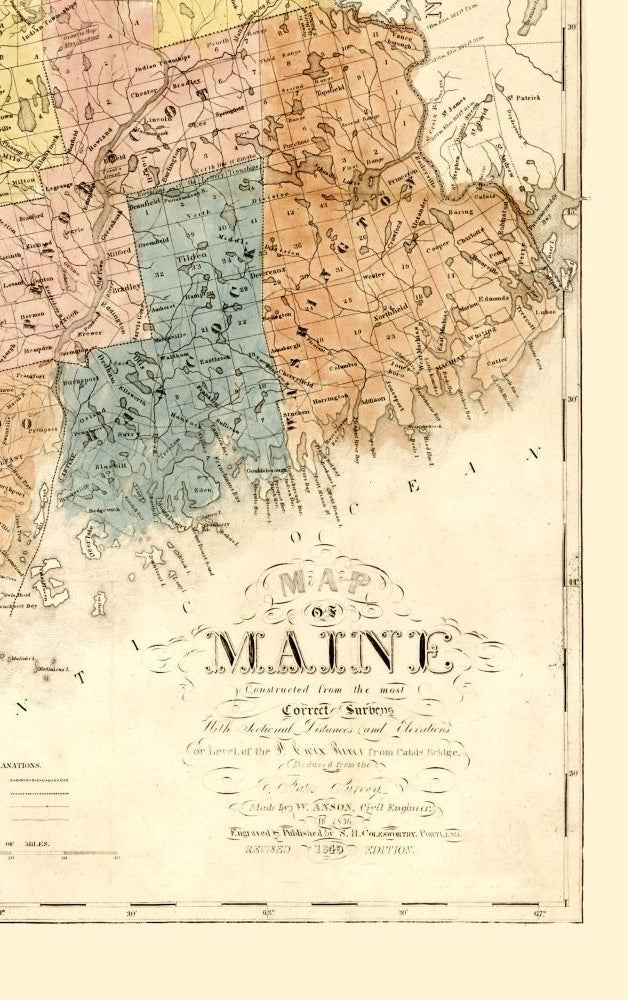 Historic State Map - Maine - Colesworthy 1840 - 23 x 36.62 - Vintage Wall Art