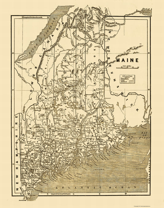 Historic State Map - Maine - 1890 - 23 x 29.23 - Vintage Wall Art