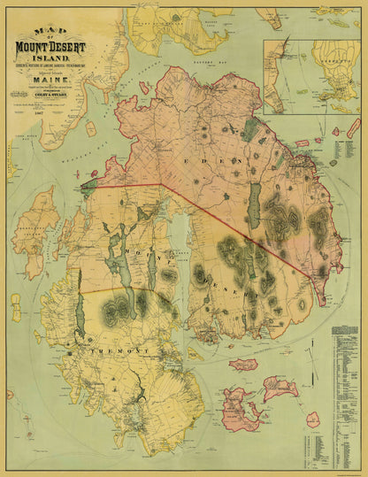 Historic City Map - Mount Desert Island Maine County - Colby 1887 - 23 x 29.81 - Vintage Wall Art