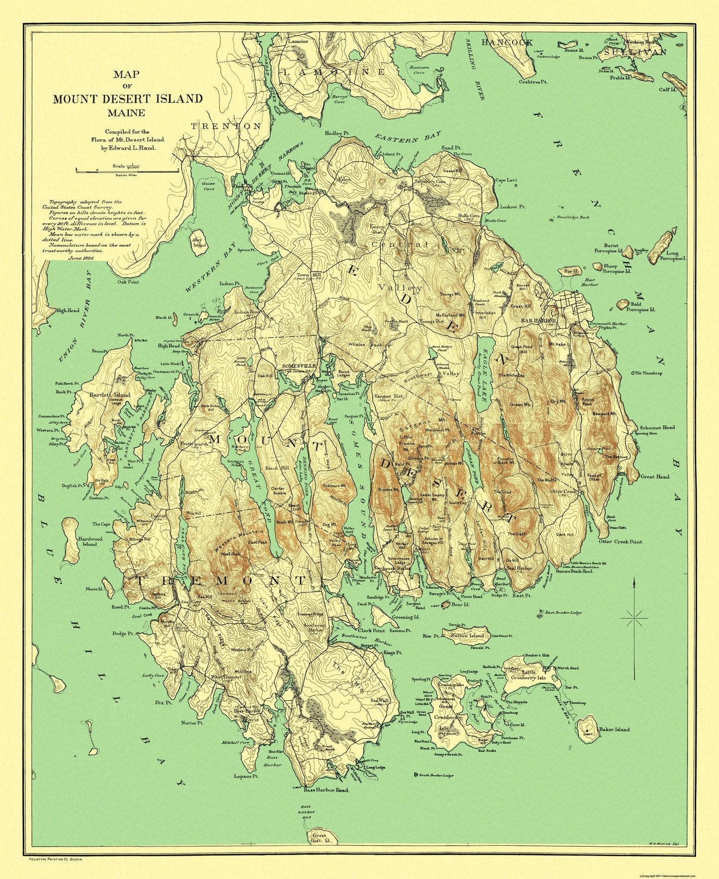 Historic City Map - Mount Desert Island Maine - Rand McNally 1893 - 23 x 28.13 - Vintage Wall Art