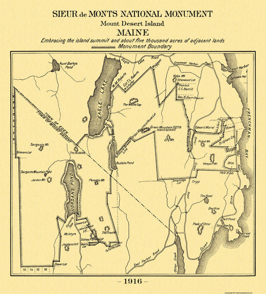 Historic City Map - Mount Desert Island Maine - Sieur de Monts 1916 - 23 x 25.31 - Vintage Wall Art