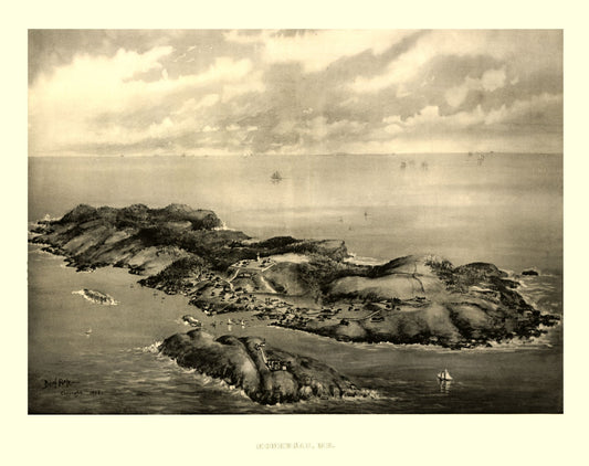 Historic Panoramic View - Monhegan Maine - Poole 1896 - 29.06 x 23 - Vintage Wall Art