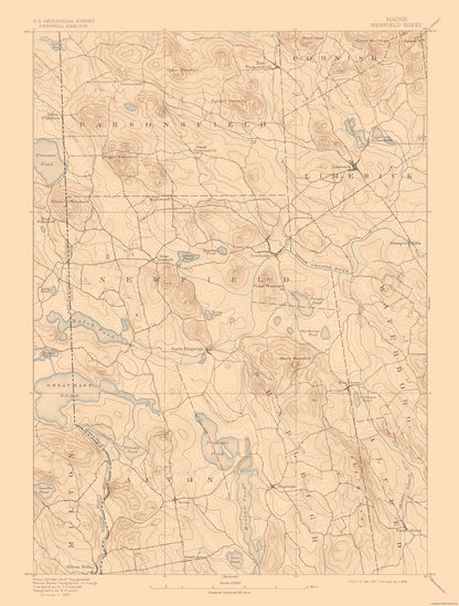 Topographical Map - Newfield Maine Sheet - USGS 1893 - 23 x 30.35 - Vintage Wall Art