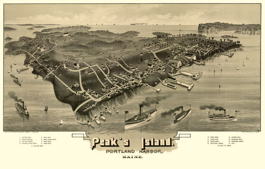 Historic Panoramic View - Peaks Island Maine - Morris 1886 - 35.98 x 23 - Vintage Wall Art