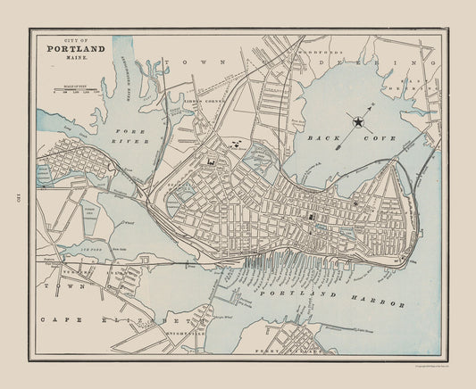 Historic City Map - Portland Maine - Cram 1892 - 28.13 x 23 - Vintage Wall Art