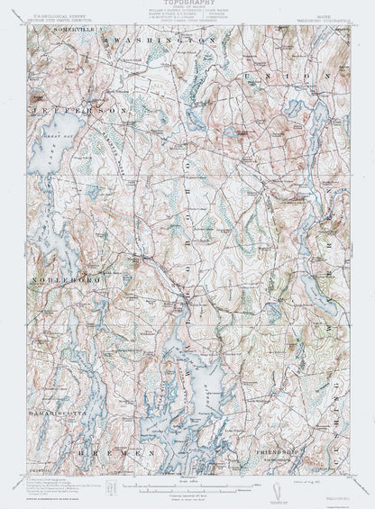 Topographical Map - Waldoboro Maine Quad - USGS 1915 - 23 x 31.24 - Vintage Wall Art