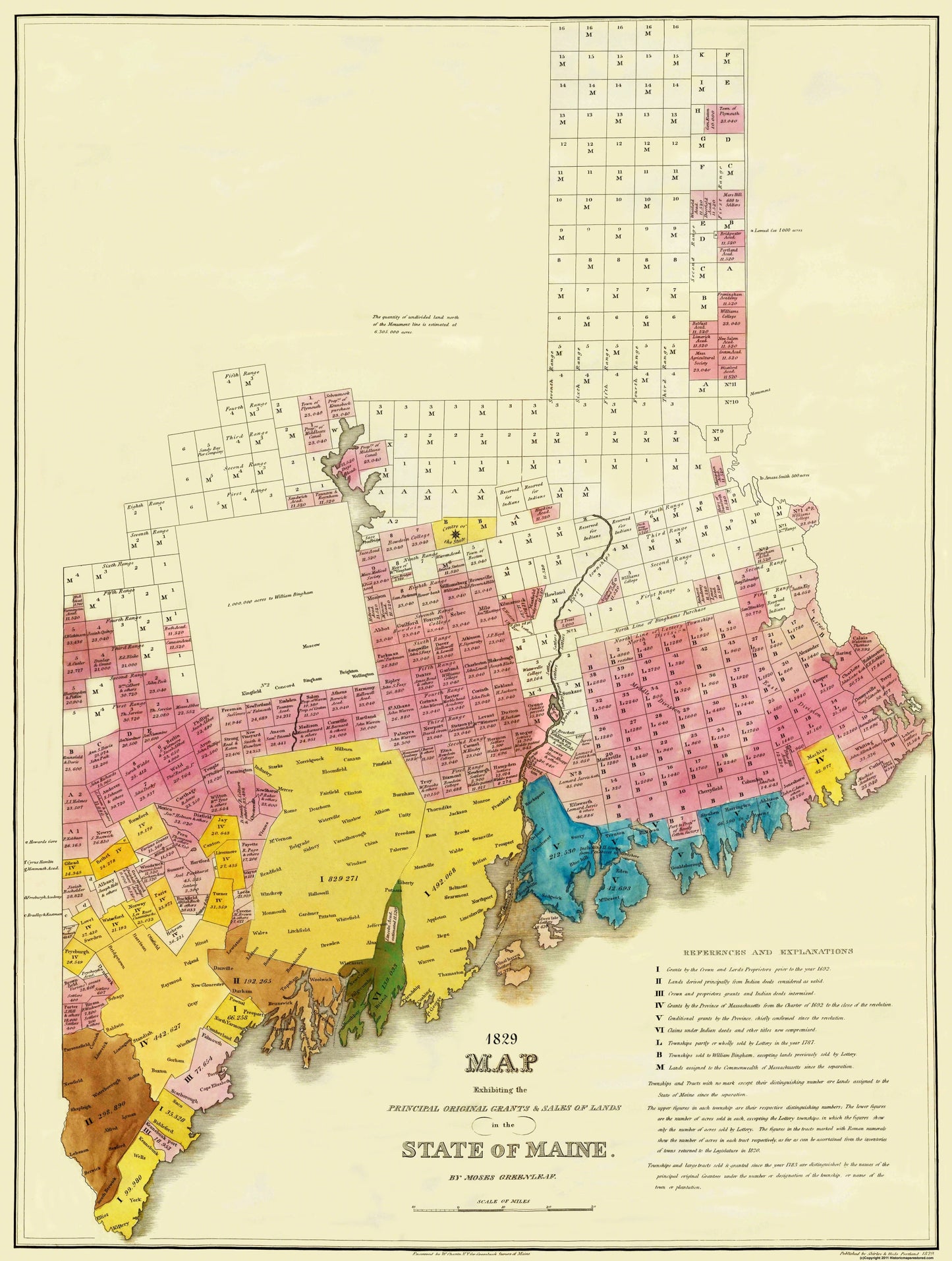 Historic State Map - Maine Land Grants 1st Edition - Greenleaf 1829 - 23 x 30.44 - Vintage Wall Art