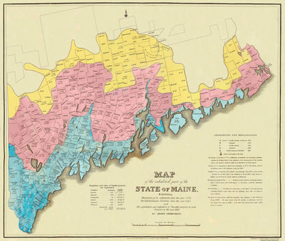 Historic State Map - Maine Land Grants 2nd Edition- Greenleaf 1829 - 27.25 x 23 - Vintage Wall Art