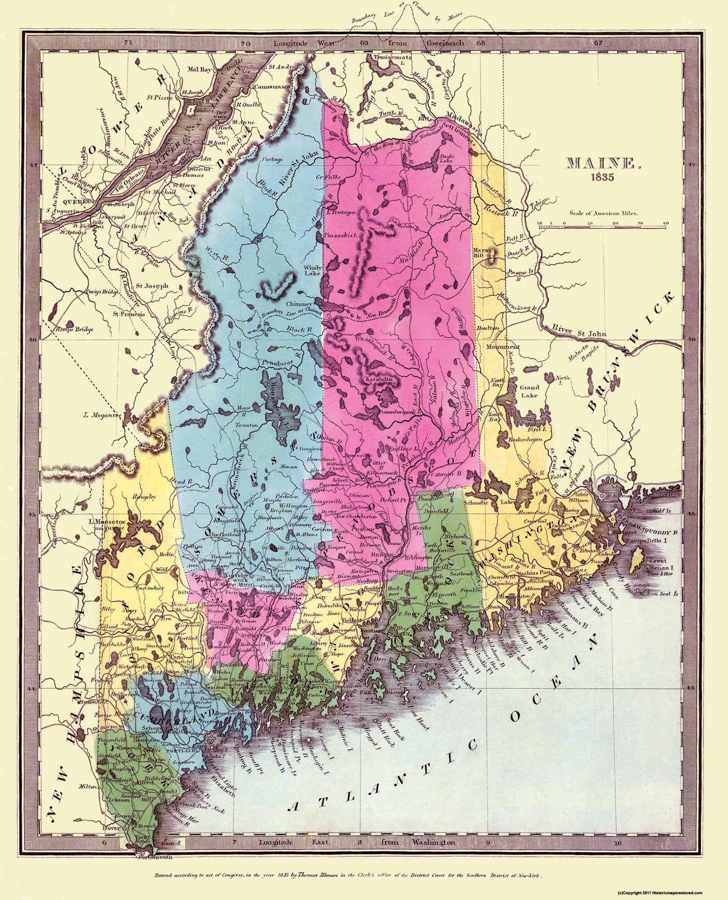 Historic State Map - Maine - Burr 1835 - 23 x 28.44 - Vintage Wall Art