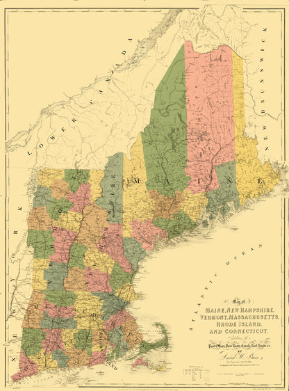 Historic State Map - Maine Surrounding States - Arrowsmith 1839 - 23 x 31.09 - Vintage Wall Art