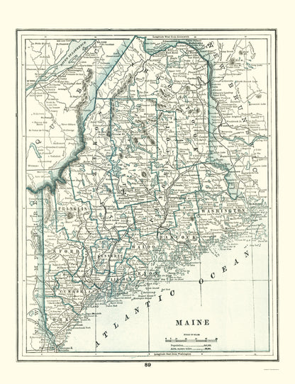 Historic State Map - Maine - Rathbun 1893 - 23 x 29.99 - Vintage Wall Art