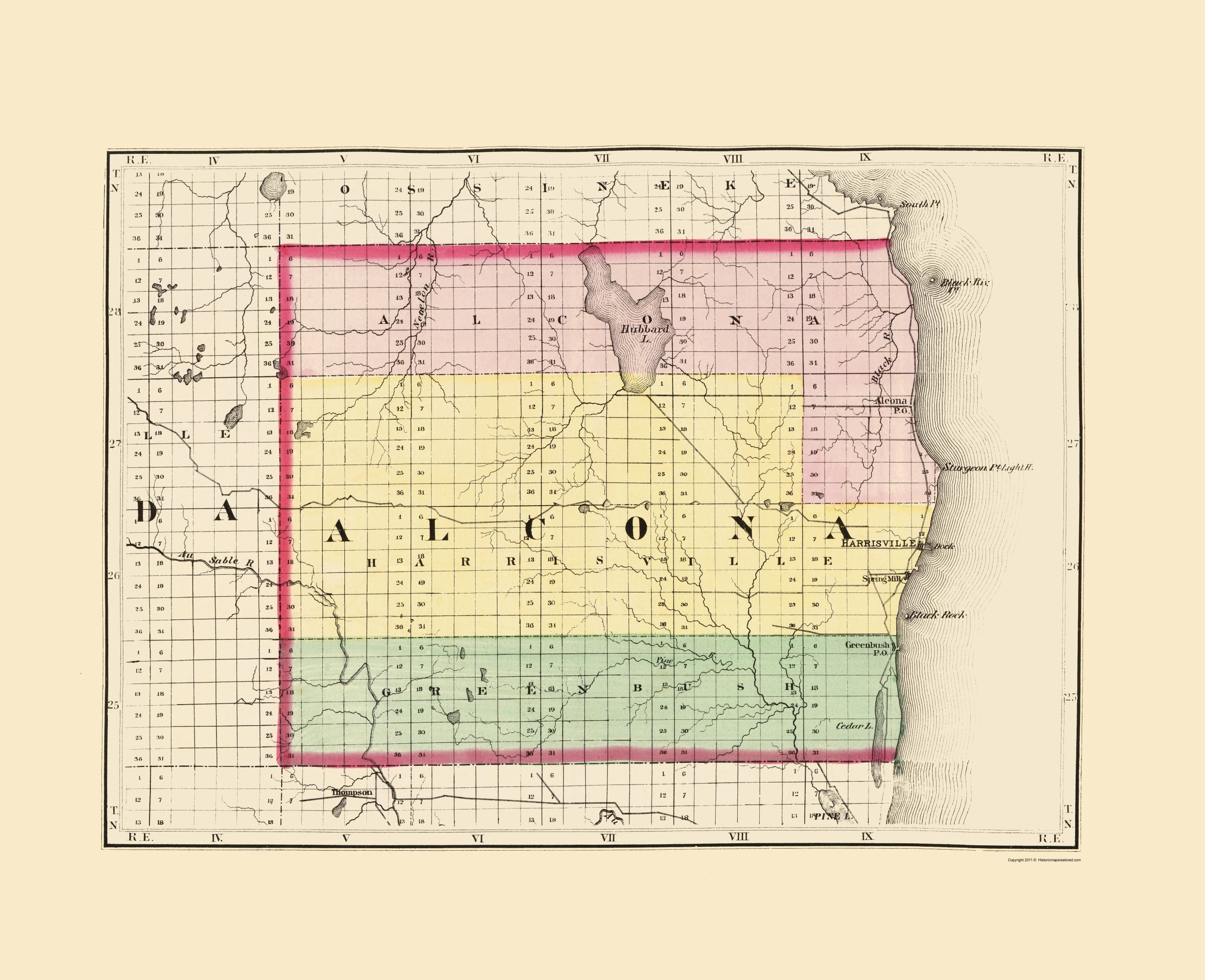 Historic County Map - Alcona County Michigan - Walling 1873 - 23 x 28 ...