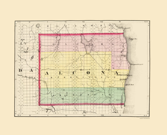 Historic County Map - Alcona County Michigan - Walling 1873 - Vintage Wall Art