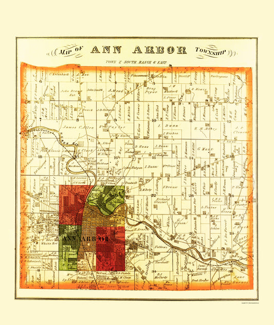 Historic County Map - Ann Arbor County Michigan - Everts 1874 - Vintage Wall Art