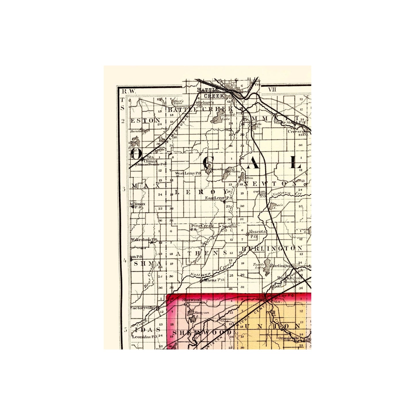 Historic County Map - Branch County Michigan - Walling 1873 - 23 x 31 ...