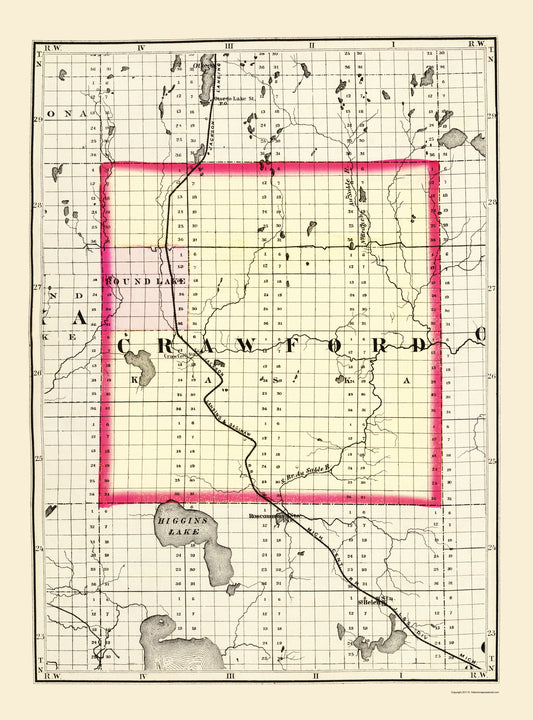 Historic County Map - Crawford County Michigan - Walling 1873 - Vintage Wall Art