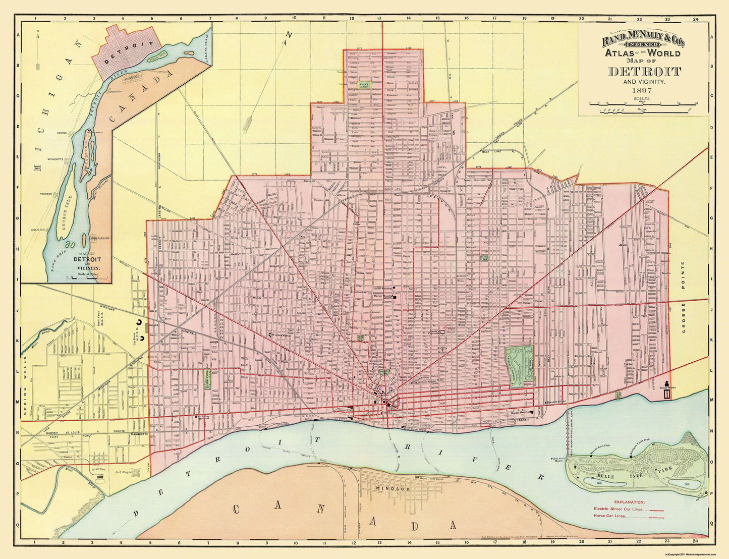 Historic City Map - Detroit Michigan - Rand McNally 1897 - 30 x 23 - Vintage Wall Art