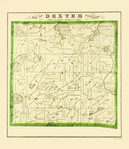 Historic County Map - Dexter Michigan County - Everts 1874 - Vintage Wall Art