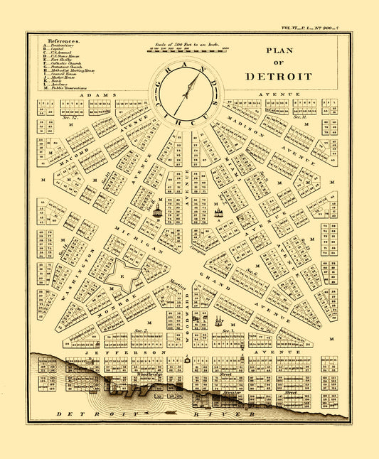 Historic City Map - Detroit Michigan Plan - Bowen 1807 - 23 x 27.86 - Vintage Wall Art