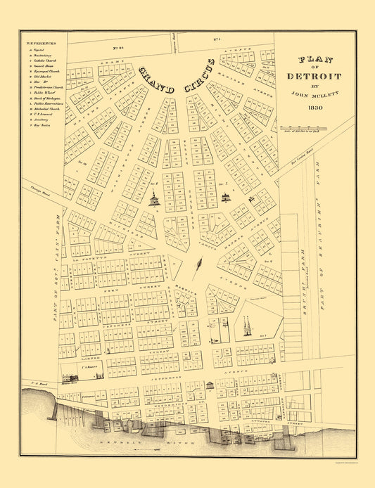 Historic City Map - Detroit Michigan Plan - Mullet 1830 - 23 x 29.97 - Vintage Wall Art