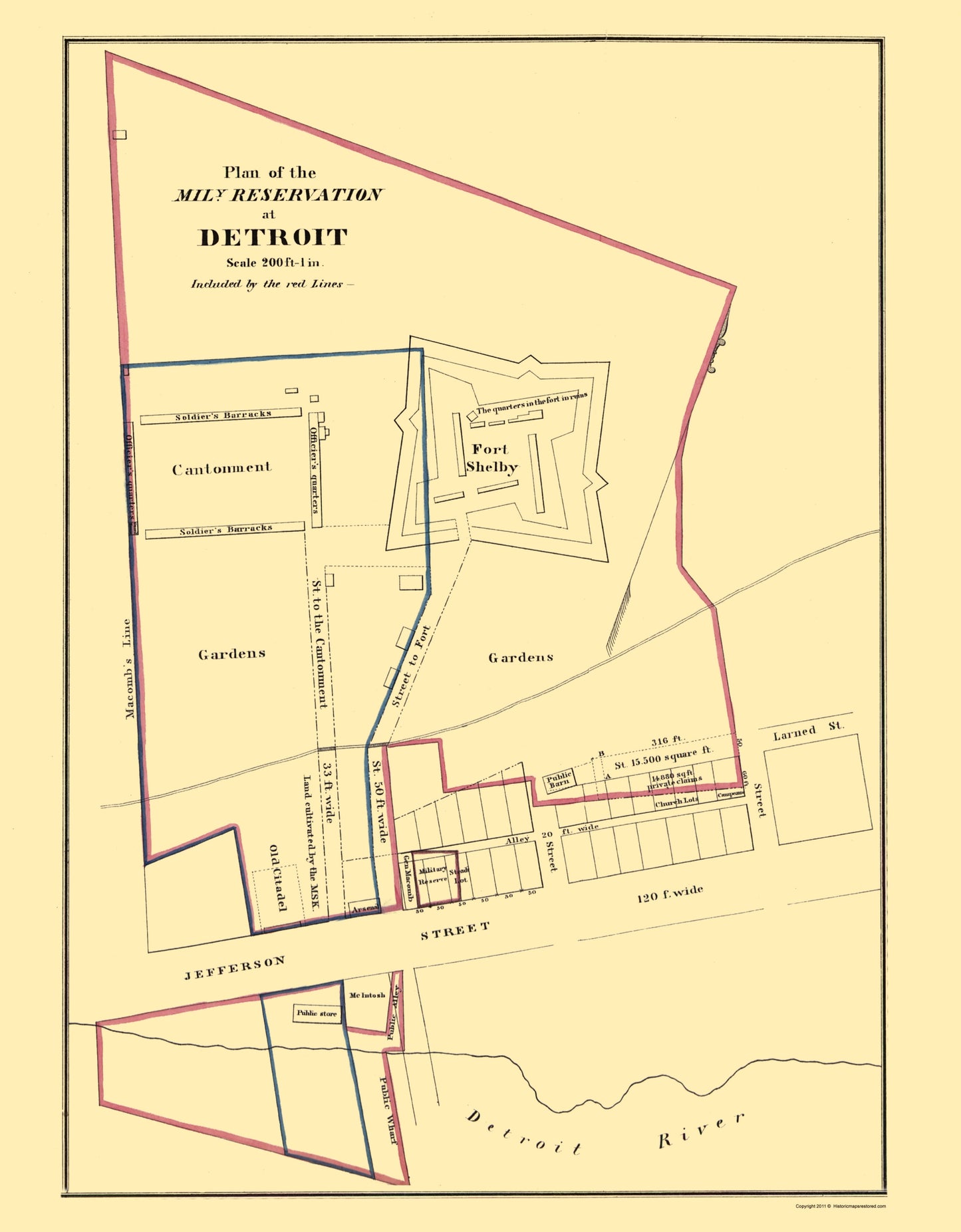 Historic City Map - Detroit Michigan Military Reservation Plan 1860 - Bowen - 23 x 29.50 - Vintage Wall Art