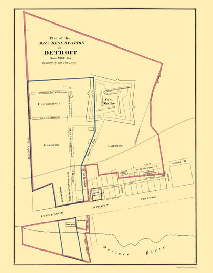 Historic City Map - Detroit Michigan Military Reservation Plan 1860 - Bowen - 23 x 29.50 - Vintage Wall Art