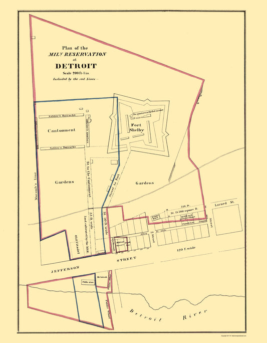 Historic City Map - Detroit Michigan Military Reservation Plan 1860 - Bowen - 23 x 29.50 - Vintage Wall Art