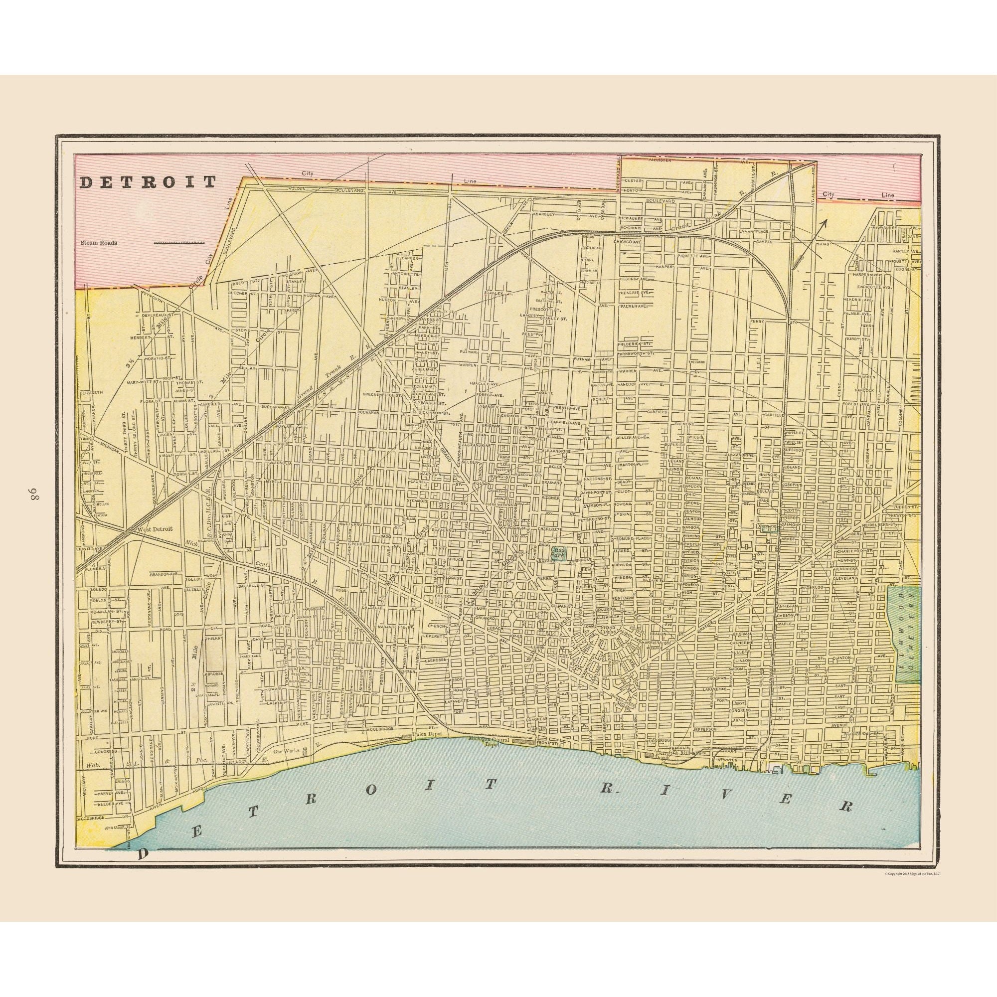 Historic City Map - Detroit Michigan - Cram 1892 - 27.08 x 23 - Vintag ...