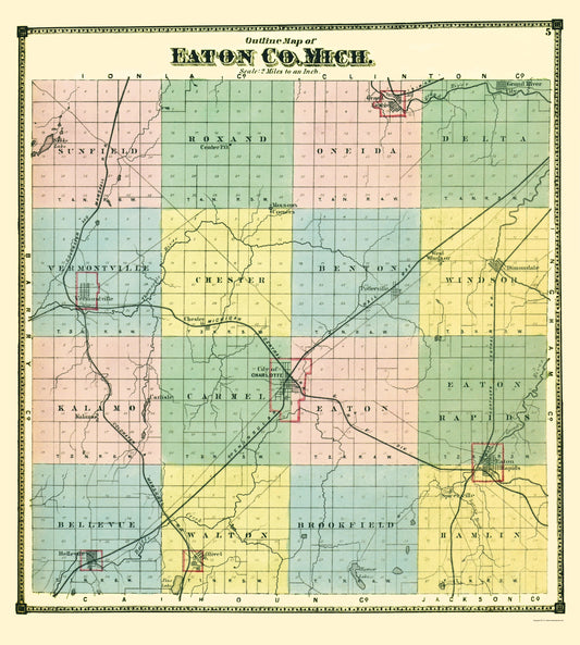 Historic County Map - Eaton County Michigan - Bullock 1873 - Vintage Wall Art
