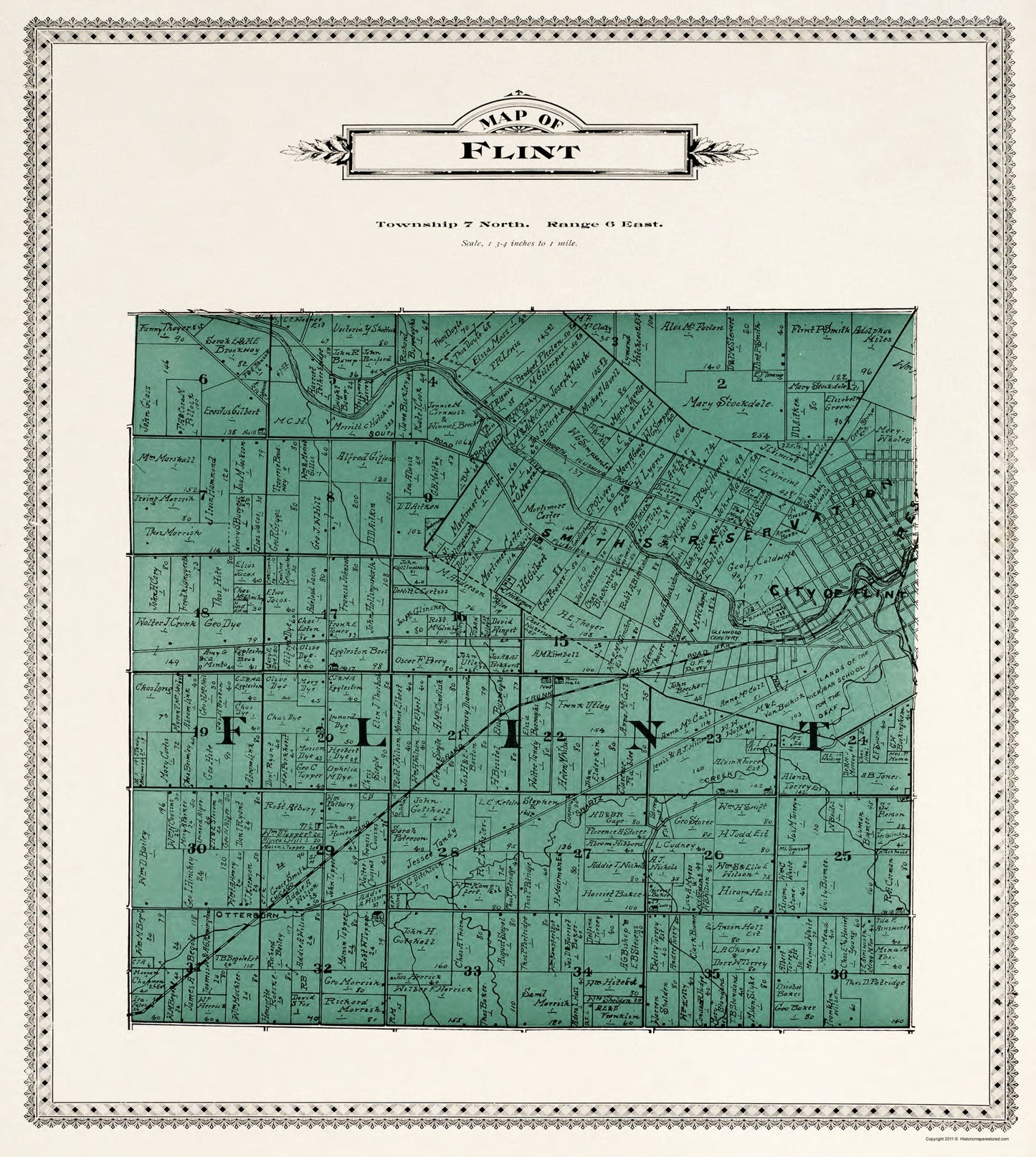 Historic City Map - Flint Michigan - Day 1899 - 23 x 25.70 - Vintage Wall Art