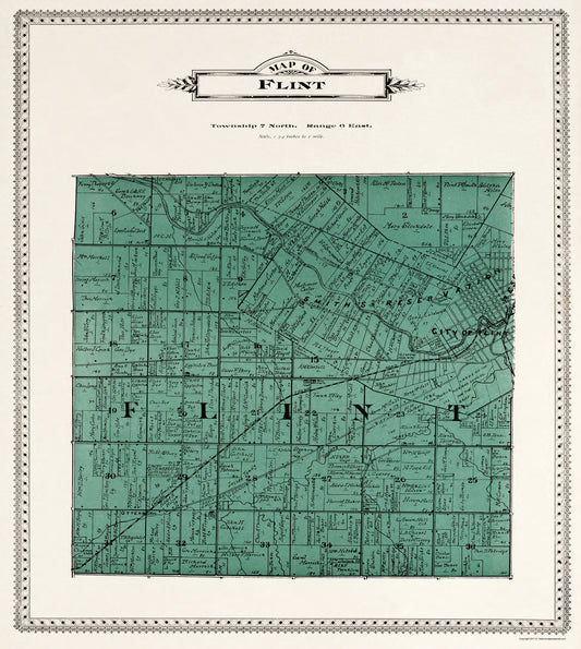 Historic City Map - Flint Michigan - Day 1899 - 23 x 25.70 - Vintage Wall Art