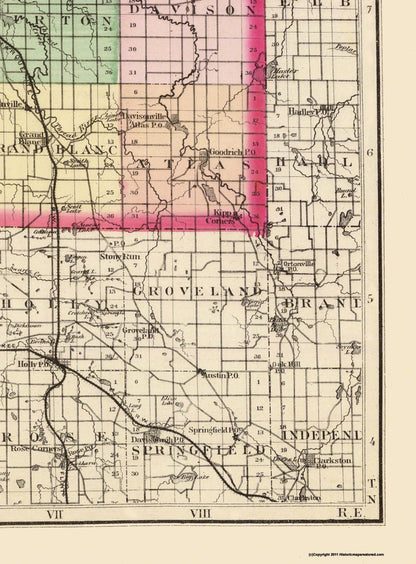 Historic County Map - Genesee County Michigan - Walling 1873 - 23 x 31.19 - Vintage Wall Art