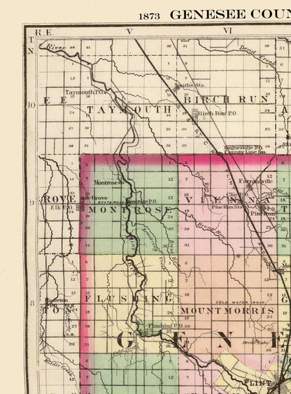 Historic County Map - Genesee County Michigan - Walling 1873 - 23 x 31.19 - Vintage Wall Art