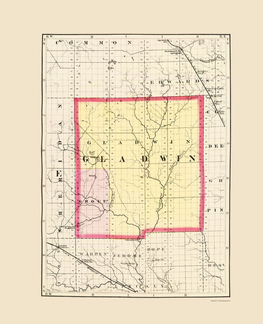 Historic County Map - Gladwin County Michigan - Walling 1873 - Vintage Wall Art