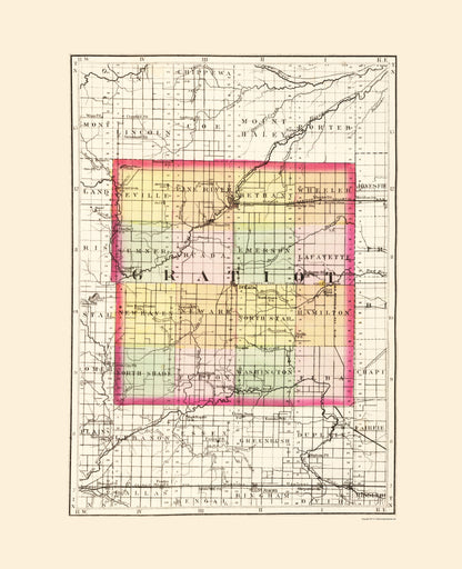 Historic County Map - Gratiot County Michigan - Walling 1873 - 23 x 28.30 - Vintage Wall Art