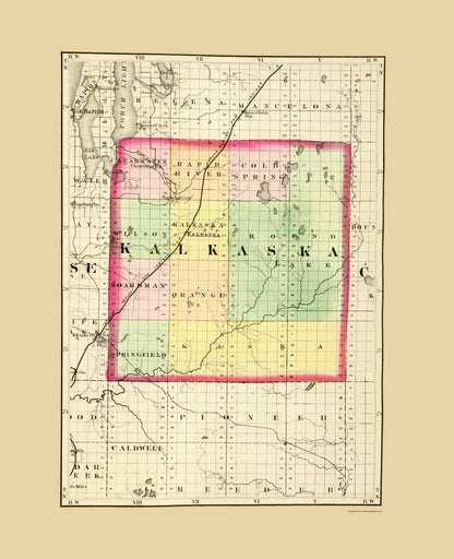 Historic County Map - Kalkaska County Michigan - Walling 1873 - 23 x 28.30 - Vintage Wall Art