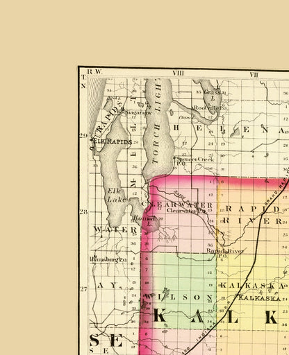 Historic County Map - Kalkaska County Michigan - Walling 1873 - 23 x 28.30 - Vintage Wall Art