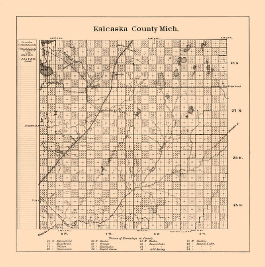 Historic County Map - Kalcaska County Michigan - Frost 1878 - 23 x 23.18 - Vintage Wall Art