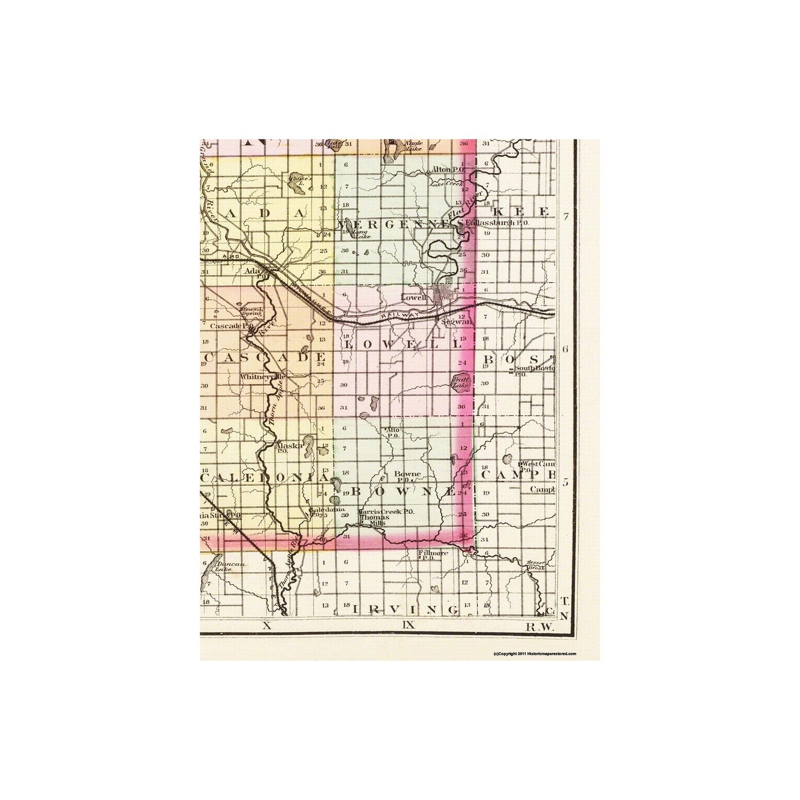 Historic County Map - Kent County Michigan - Walling 1873 - 23 x 30 ...