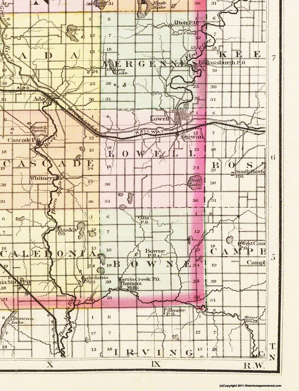 Historic County Map - Kent County Michigan - Walling 1873 - 23 x 30 - Vintage Wall Art