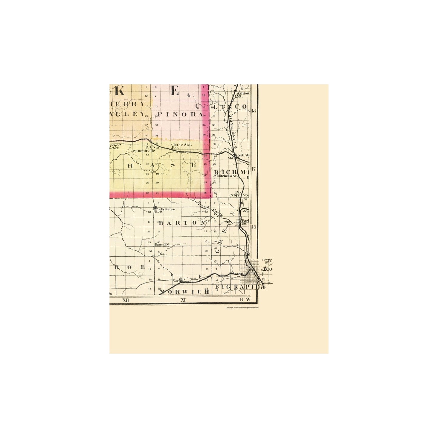 Historic County Map - Lake County Michigan - Walling 1873 - 23 x 28.30 ...