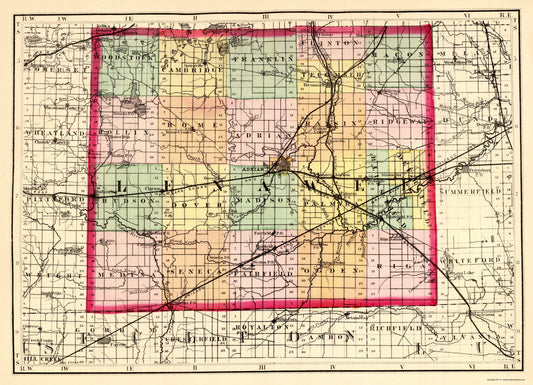 Historic County Map - Lenawee County Michigan - Walling 1873 - Vintage Wall Art